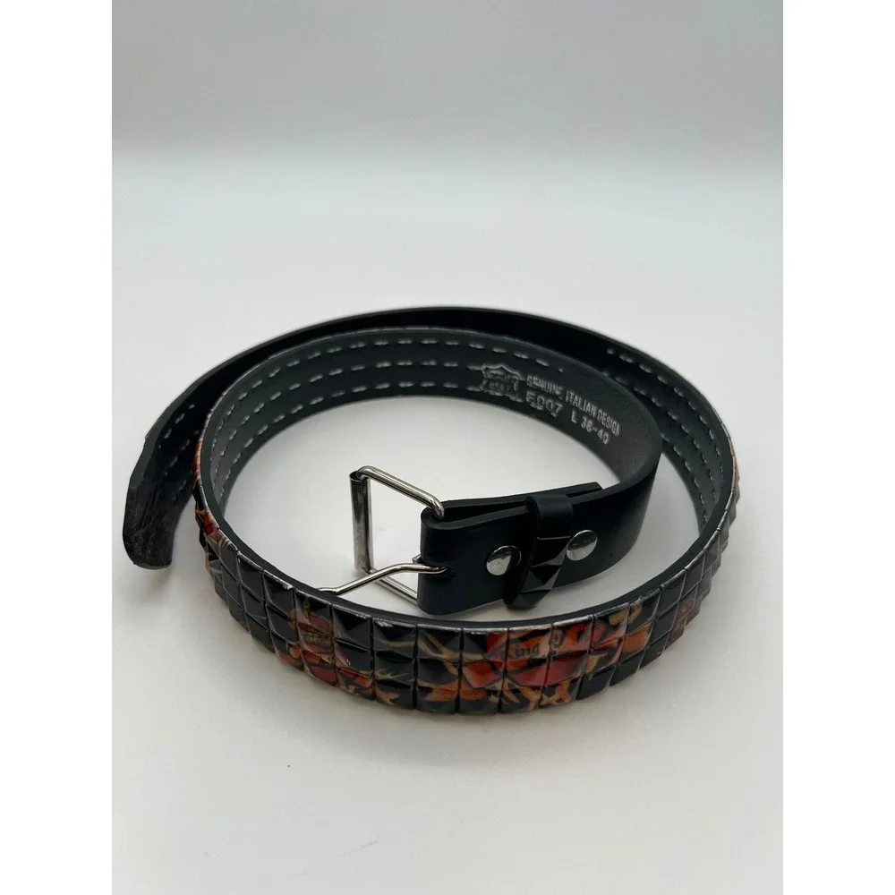 Studded Punk Rock Belt Mens Large Black Red King of My Heart Italian Design